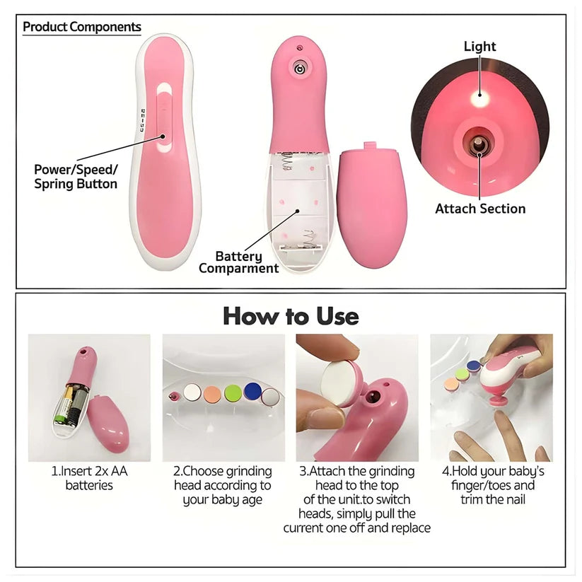 Electric Baby Nail Trimmer With Grinding Heads For New born Infant And Toddler