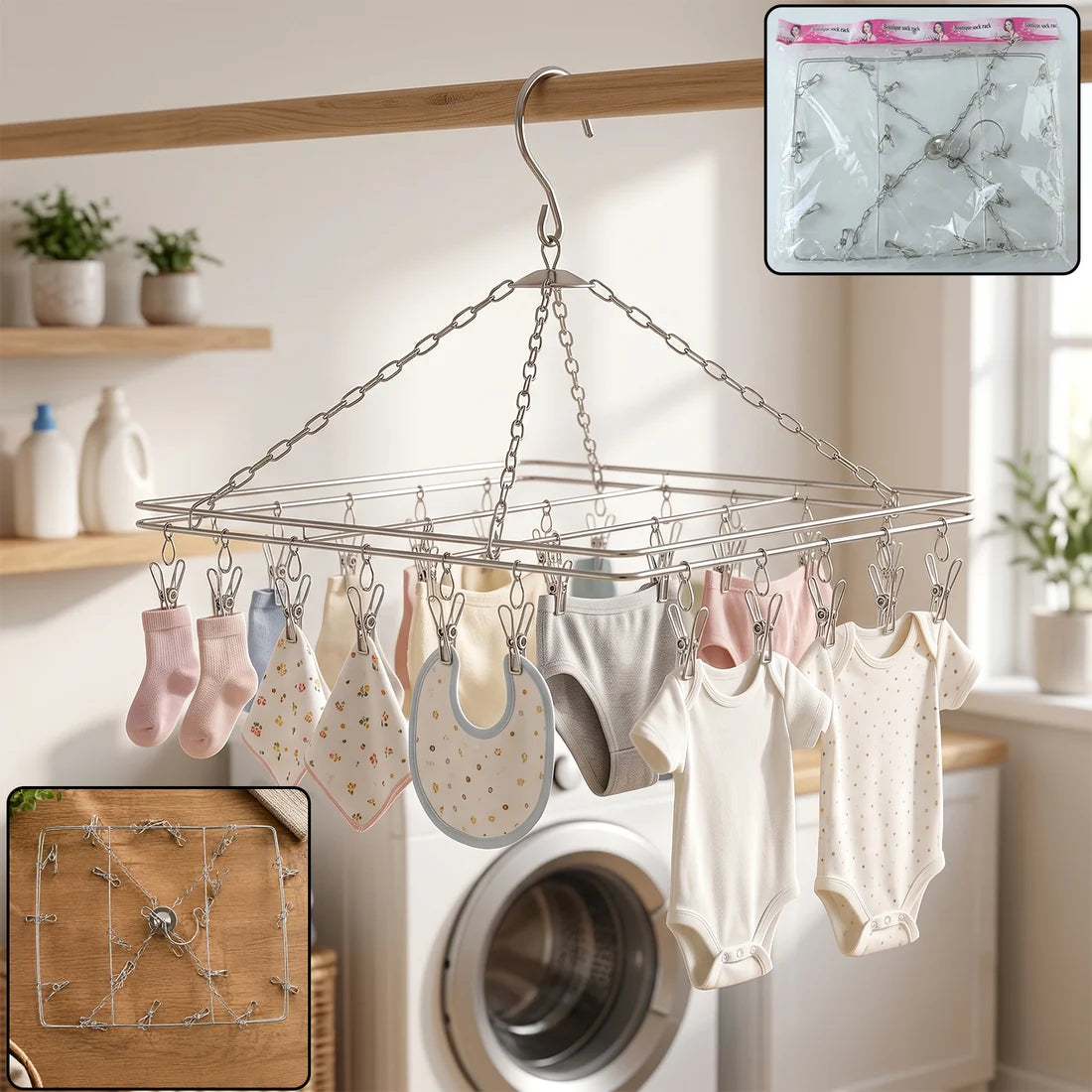 Stainless Steel Square Multi Clip Drying Hanger For Socks Baby Clothes